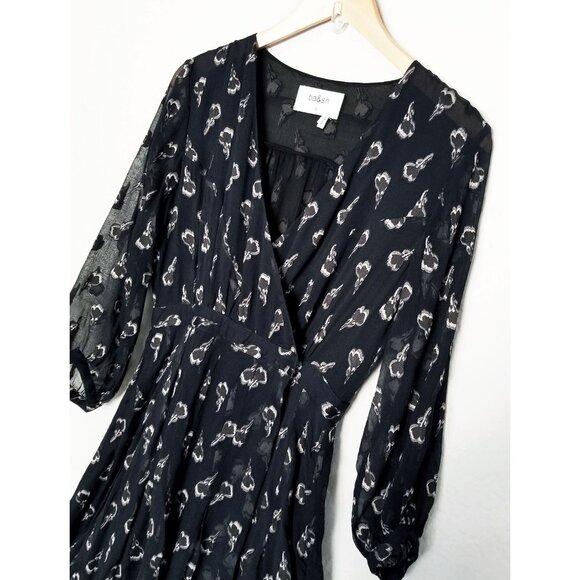 Ba&sh Memory Noir Lady Midi Dress Silk Blend Wrap Chiffon Party Romantic XS $395 - Picture 14 of 16